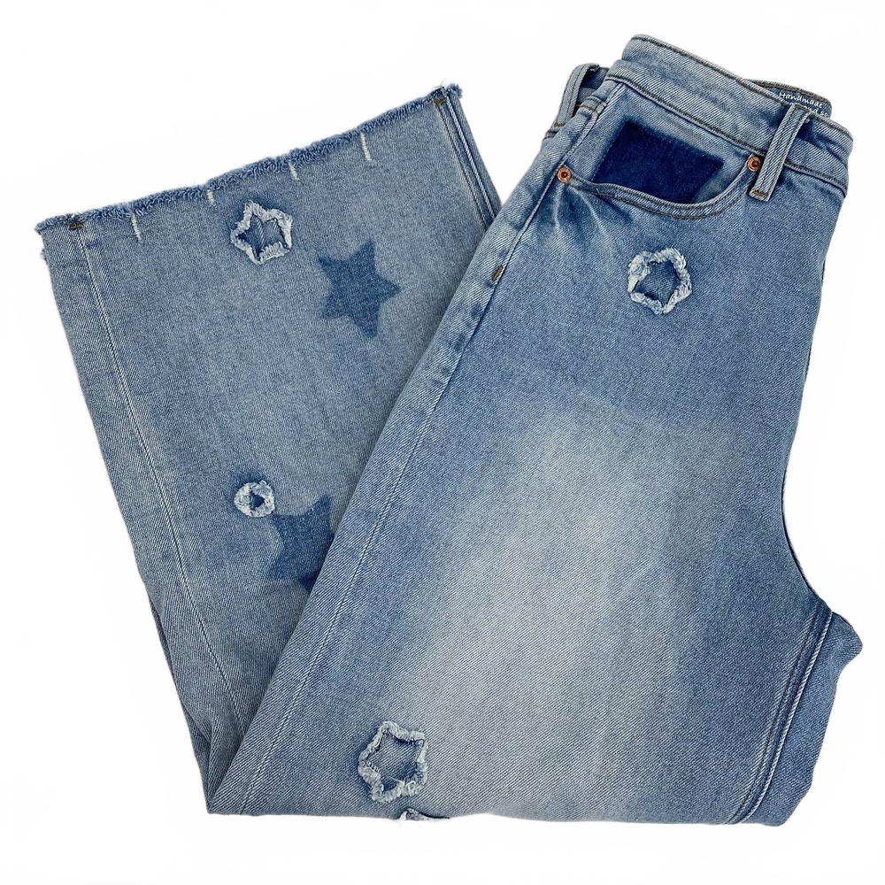 Kyla Seo Light Wash Star Patch Wide-Leg Jeans | Women’s Size 8 Regular - Picture 2 of 10